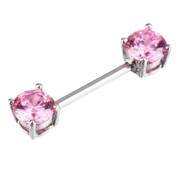 pink Rhinestone Crystal Surgical Steel Nipple Bar Ring Body Piercing Jewelry free Shipping