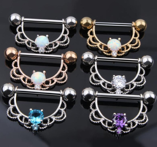 New Product Opal Stone Nipple Barbell Piercing Ring Zircon Nipple Shield Jewelry Bar Body Piercing Jewelry