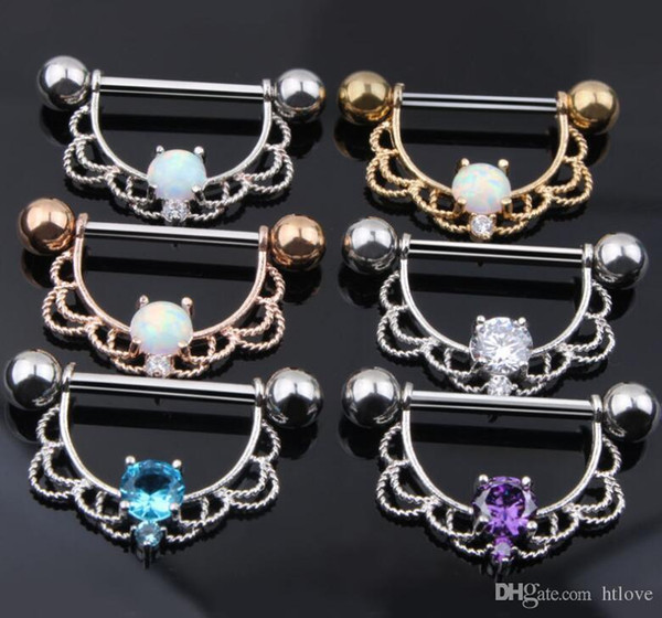 New Product Opal Stone Nipple Barbell Piercing Ring Zircon Nipple Shield Jewelry Bar Body Piercing Jewelry