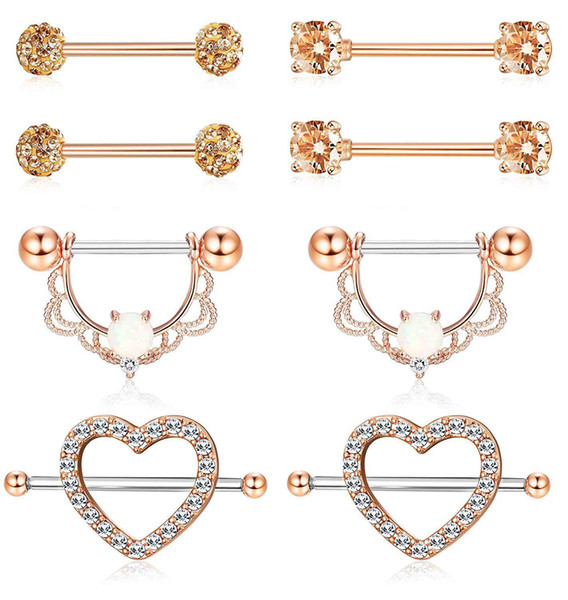 Nipple Piercing Ring Fashion Body Piercing Heart-shaped Zircon Nipple Piercing Rings Body Jewelry for Women Girls