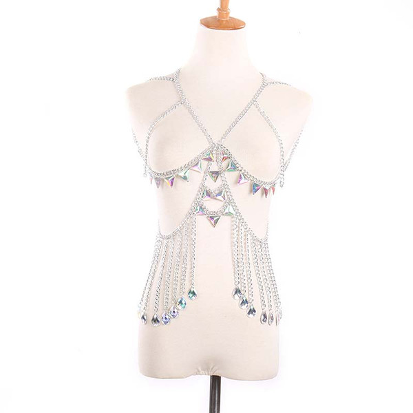 Luxury Sexy Hollow Colorful Full Body Bra Chain Stones Pendant Waist Chain Beach Bikini Dancing Girl Jewelry Drop Shipping