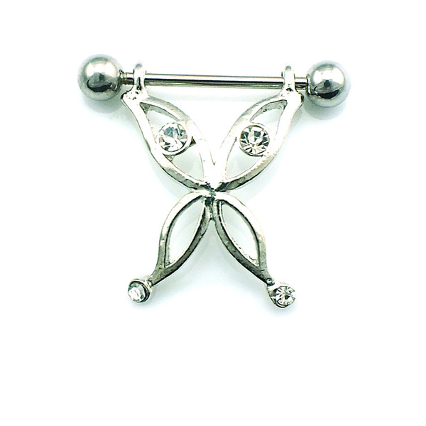 Brand New Fashion Classic Nipple Rings Stainless Steel Barbell Rhinestone Alloy Butterfly Breast Body Piercing Jewelry