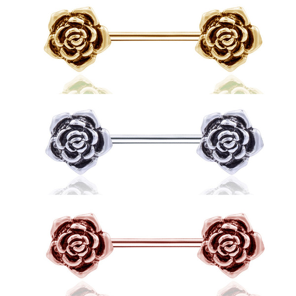 Retro Rose Flower nipple Ring Women Body Jewelry Party Belly Button ring