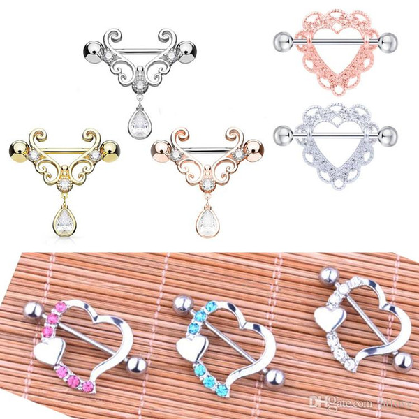 4 style Mixed color Nipple Piercing Fashion Body Piercing Heart-shaped Zircon Nipple Piercing Rings Body Jewelry for Women Girls