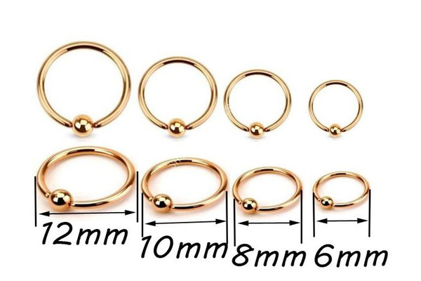 50pcs Surgical Steel BCR Ring rose gold Nose/Lip/Labret/Ear Rings Hoop 16gx6/8/10/12x3mm Body Piercing Jewelry