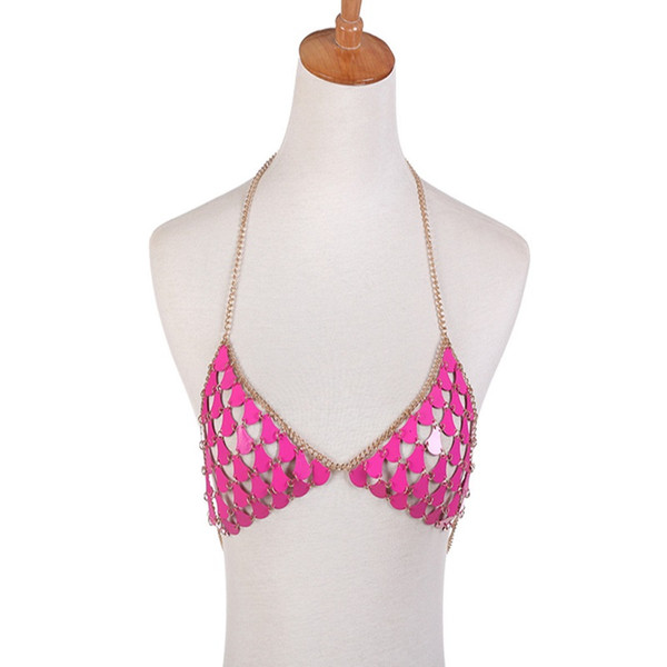 Sexy Bikini Harness Hollow Geometric Acrylic Body Chain Nightclub Bra Chain Shoulder Necklace Jewelry Summer Beach