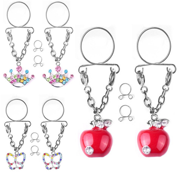 15pcs/lot Multicolor Nipple Ring Stainless Steel Fake Nipple Clip No Hole Breast Ring With Crystal Fashion Body Piercing Jewelry