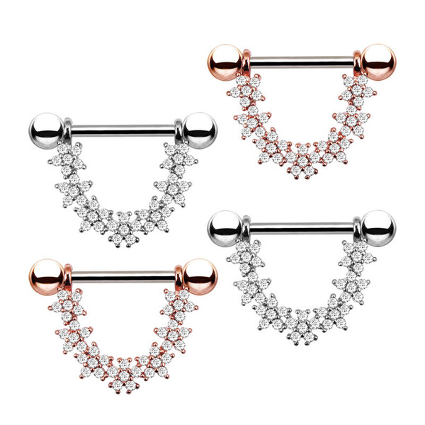 2 style Nipple Piercing Fashion Zircon Nipple Rings Stainless Steel Body Piercing Jewelry for Women Girls