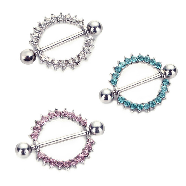 6pcs Silver-plated/Green/Pink CZ Gem Paved Circle Nipple Shield Piercing Rings Body Piercing 14G Nipple Piercing Body Jewelry