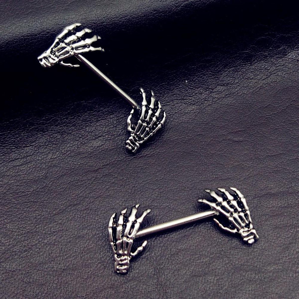 Hot Sale Stainless Steel sexy Nipple Rings Jewelry Trendy skull hand Nipple Barbell Piercing Ring Body Piercing Jewelry