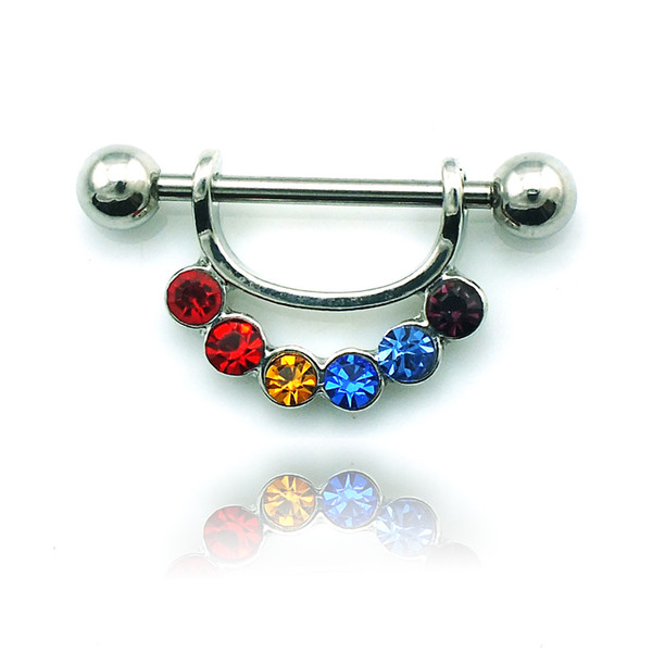 Brand New Fashion Nipple Rings 316l Stainless Steel Barbell Multicolor Rhinestone Body Piercing Jewelry Wholesale RHK1137