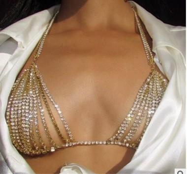 2019 Women Full Rhinestone Body Fashion Chain Necklace Jewelry Shiny Rhinestone Crystal Bra Body Charming Club Jewelry