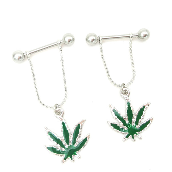 Surgical Steel Pot Leaf Nipple Piercing Christmas Nipple Ring Sexy Fashion Body Piercing Jewelry Trendy 14G Nipple Rings