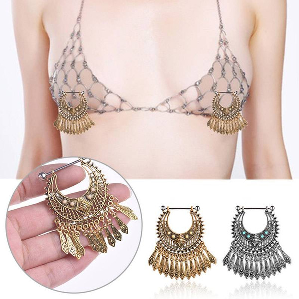 1Pair Bohemia Fashion Nipple Rings Surgical Steel Barbell Shield Bar Breast Ring Women Body Piercing Jewelry