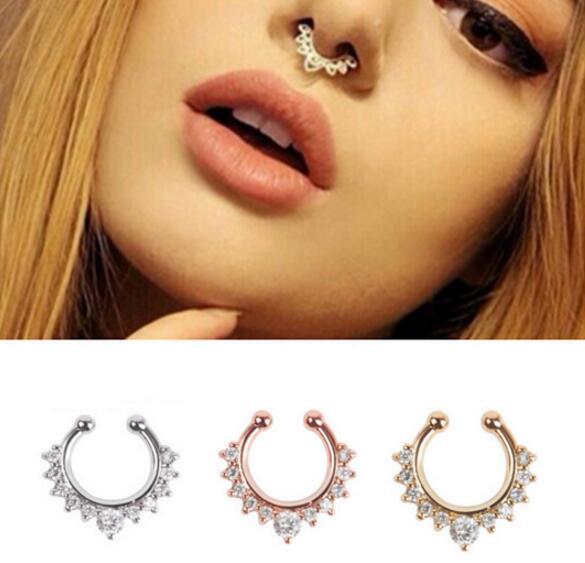 Trendy Nose Ring rystal Nose Hoop Nose Rings Stud Body Piercing Jewelry Fake Septum Clicker Non Piercing Hanger Clip On Women Body Jewellry