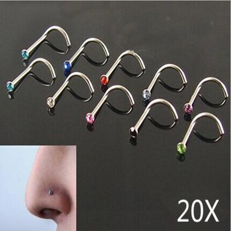 Titanium Steel Crystal Nose Stude Nose Rings Body Art Piercing Jewelry Stainless Steel Nose Rings Earring Studs Nose Piercing Body Jewelry