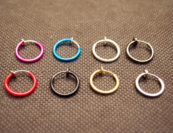 Colorful Fake Nose Ring Lip Ear Nose Clip On Piercing Nose Lip Hoop Rings Earrings pierced ear clip body jewelry QQ