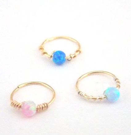 12pcs/lot Opal cartilage helix tragus earring Small cartliage Ring tiny hoop nose Extra Small Gold Opal beautiful Nose Ring