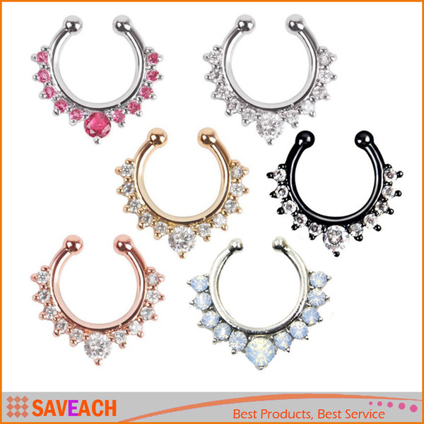 Nose Ring Crystal Alloy Nose Hoop Rings Body Piercing Jewelry Fake Septum Clicker Non Piercing Hanger Clip On Women Body Jewellry