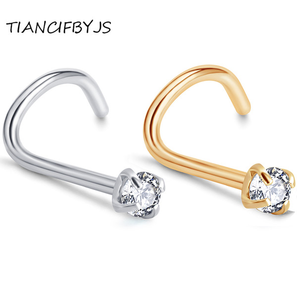 TIANCIFBYJS Tragus Piercing Zircon Screw Nose Stud Body Jewelry Wholesales Nose Ring Eyebrow Bar Helix Cartilage Earring Stud