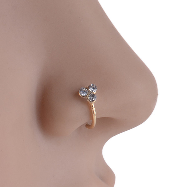 1pcs Silver/Gold 3 Crystal Diamante Nose Clip Hoop Ring Rhinestone Nose Stud Ring Ajustable Women Body Piercing Jewelry