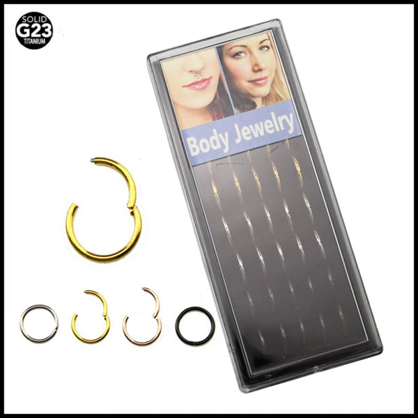 40pcs/Box G23 Titanium Septum Clicker Nose Hoop Piercing Rings Mixed Colors Nose Bone Fashion Girls Jewelry 16g,14g