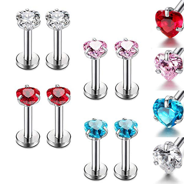 Anti-allergy Love Heart Zircon Nose Hoop Rings Earrings Stud Lip Rings Piercings Body Jewelry For Women Men