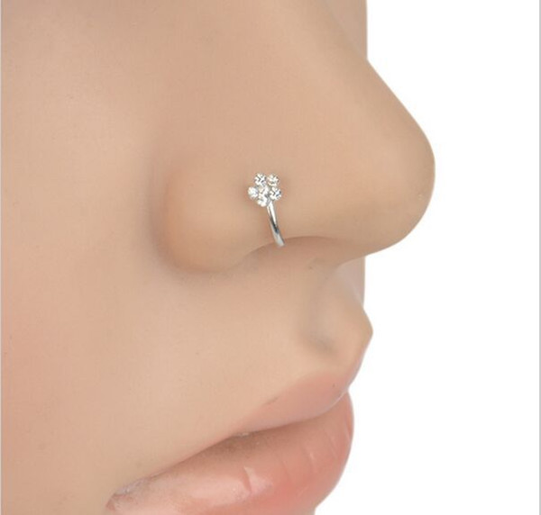 Small Thin Flower Clear Crystal Nose Ring Stud Hoop-Sparkly Crystal Nose Ring