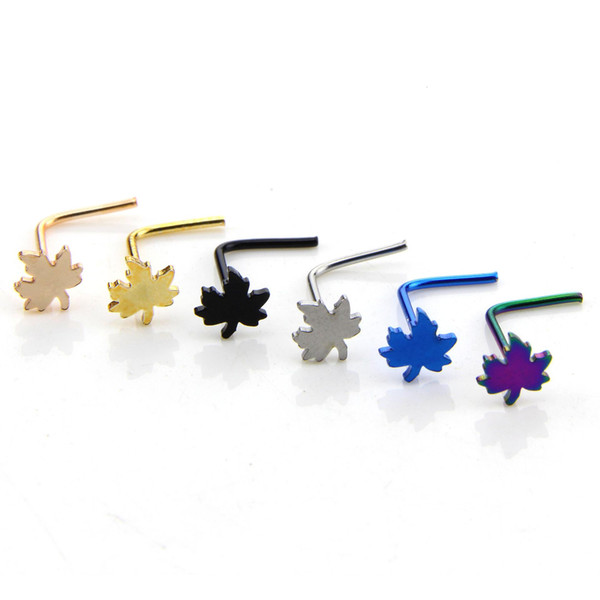 8 styles 316L Surgical Steel L Shaped Nose Stud Maple Spider skull Head Nose Ring Nose Piercing Free Shipping 6pcs Lot