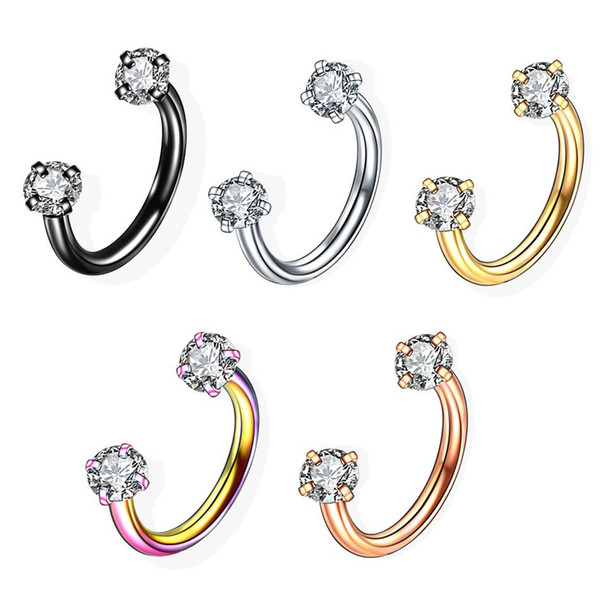 Double Headed Zircon Nose ring piercing jewelry C shaped eyebrow nail Lip 316L Stainless Steel 5 color Nose Hope