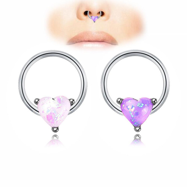 New Fashion Gold Silver Opal Heart Nose Rings Piercing Ornaments of Copper Zircon Earrings Crystal Nose Ring