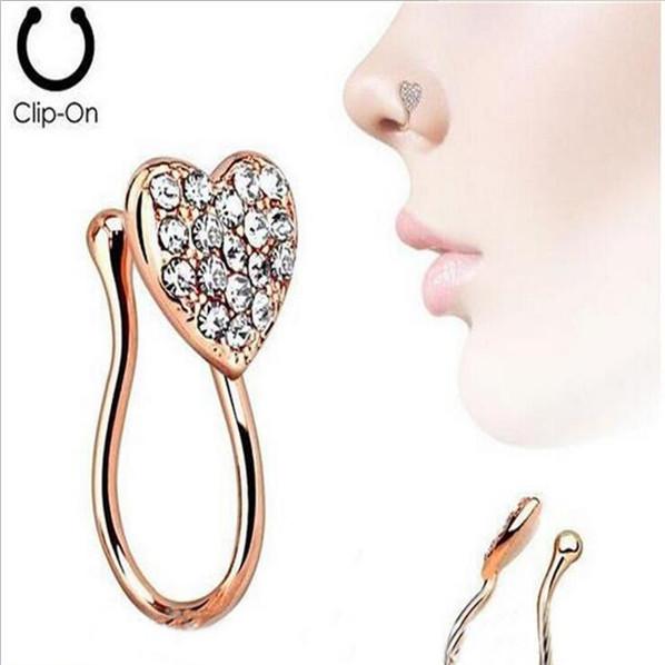 Piercing ornament heart nose nail nose ring set with diamond heart new style nose ornament no hole piercing ring three packages