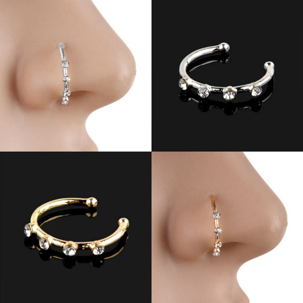 Hot Gold Silver Stainless steel Crystal Rhinestone Nose Ring Nostril Hoop Nose Body Piercing Jewelry