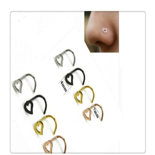 Body Jewelry Heart Nose Rings Screw Stud Ring Piercing Stainless Steel Nose Open Hoop Ring Earring Studs Free Shipping 2019030801