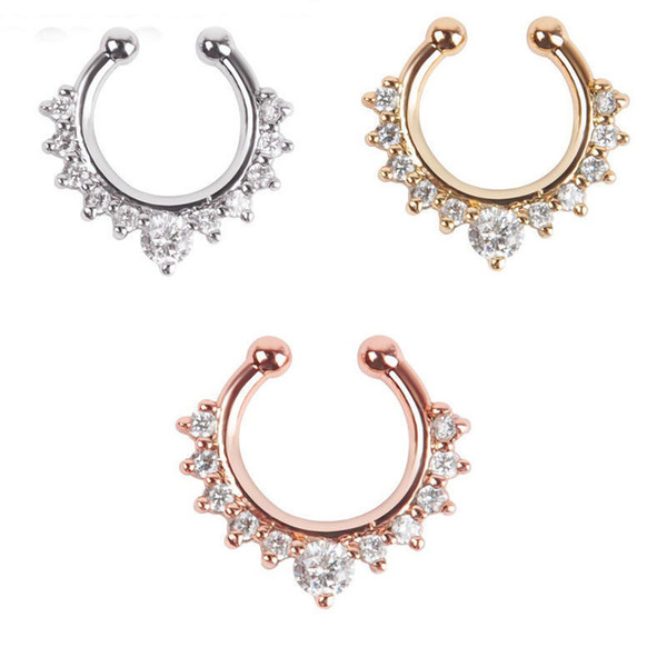 New Fashion 2017 Fancy Titanium Crystal Fake Nose Ring Septum Nose Hoop Ring Piercing Body Jewelry drop shipping Wholesale