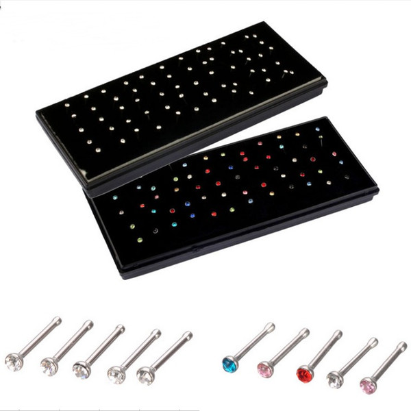 60pcs lot Stainless Steel Diamond Lip Nail Muti Colors Nose Ring Ear Bone Nail Jewelry For Women Personality Body Jewelry