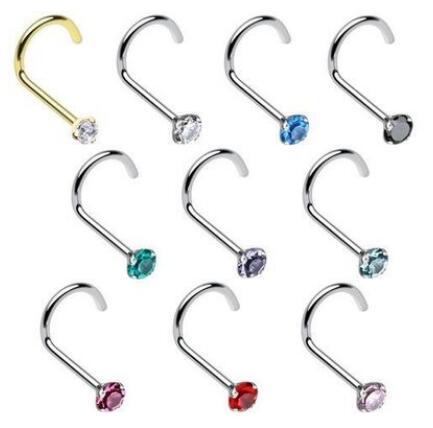 Stainless steel anti allergy gold silver 30pcs/lot unisex nose rings nose studs piercing jewelry body jewelry Zircon bent nose ring bend bar