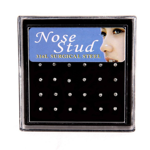 Crystal Nose Ring & Studs Fashion Body Women Girl Jewelry Stainless Surgical Steel Nose Piercing Colorful Rhinestone 72pcs 3/lot Randomly