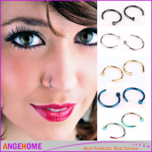 2 Pcs/Lot 8 Colors Nose Hoop Nose Rings Studs Stainless Steel Body Piercing Jewelry Body Jewelry Free Shipping