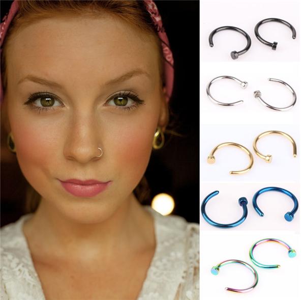 Double Stud Nose Ring Open Hoop Ring Studs Jewelry Stainless Steel Nose Open Hoop Ring Earring Body Piercing Studs