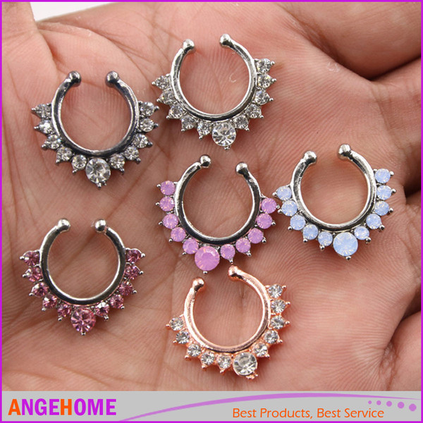 Nose Ring Crystal Alloy Nose Hoop Rings Body Piercing Jewelry Fake Septum Clicker Non Piercing Hanger Clip On Women Body Jewellry