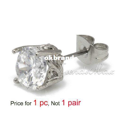 Wholesale - Round Clear CZ Stainless Steel MENS Stud Earrings Gift for Christmas bulk jewelery KE33