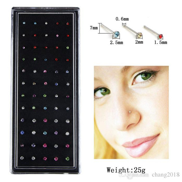 Stainless Steel Crystal Nose Ring Set Women Girl Surgical Steel Nose Piercing Crystal Nose Stud Lot Body Jewelry LQ01