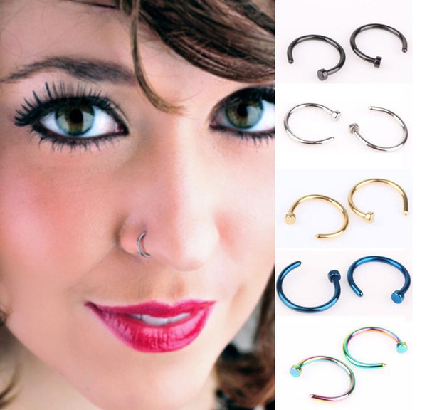 Nose Rings Body Art Piercing Jewelry Fashion Jewelry Stainless Steel Nose Open Hoop Ring Earring Studs Fake Nose Ring Non Piercing Rings