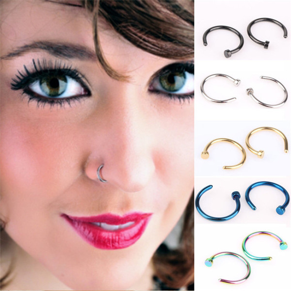 316L Stainless Steel Nose Rings Body Piercing Jewelry Fashion women Open Hoop Nose Rings Earring Studs Non Piercing Rings