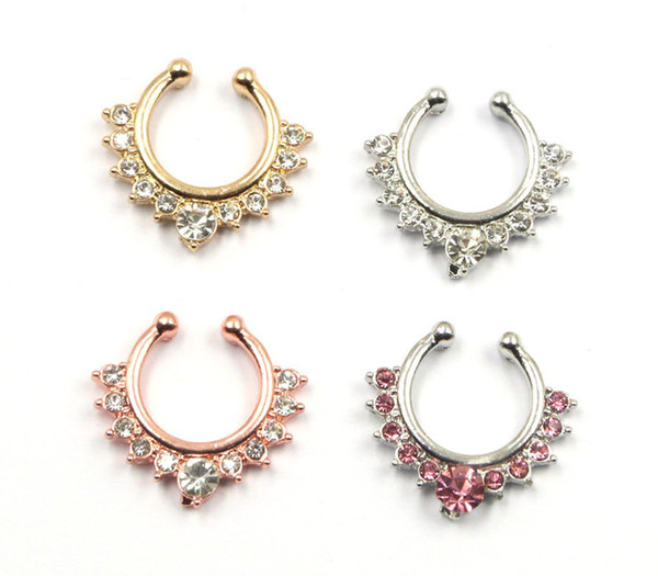 (7 Colors) Metal Fake Nose Ring jewelry clicker faux septum Piercing clip non Body Hoop For Women wholesale