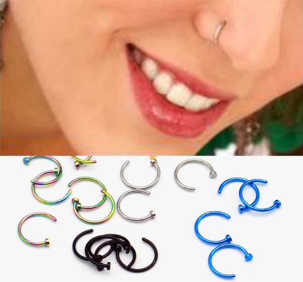 New Nose Rings Body Piercing Jewelry Stainless Steel Nose Hoop Ring Earring Studs Fake Nose Rings Non Piercing Rings Epacket free ship