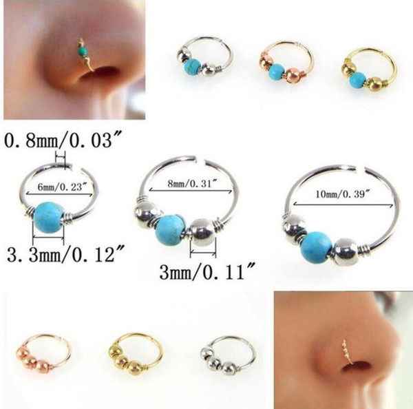 Hot Sale Women Fashion Stainless Steel Nose Ring Turquoise Nostril Hoop Nose Earring Piercing Jewelry