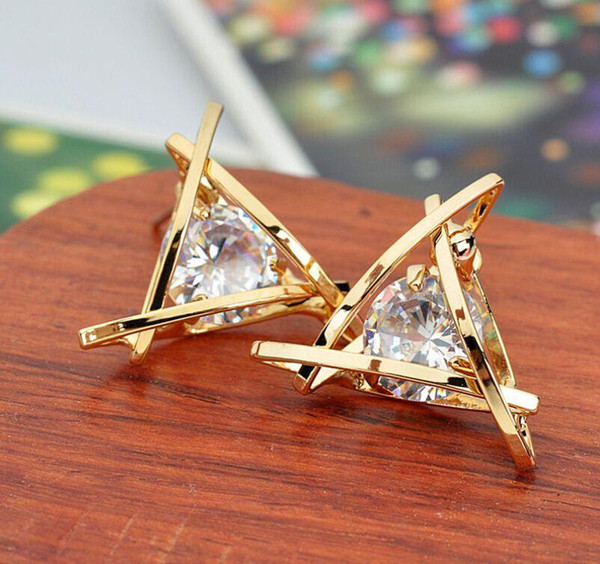 Fashion Exquisite Triangle Pierced Crystal Zircon Stud Earrings Jewelry For women Ear Studs Gifts Free shipping