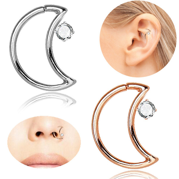 New Fashion Gold Silver Piercing Ornaments of Copper Zircon Earrings Crystal Moon Nose Ring